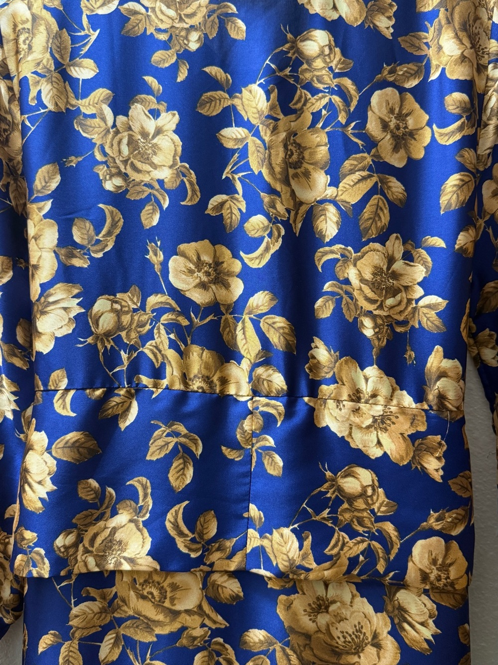 ZARA Blue Floral Satin Maxi Shirt Dress S Boho Oriental Caftan Long Sleeve - Picture 13 of 15